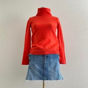 Neiman Marcus 100% cashmere bright orange turtleneck sweater top